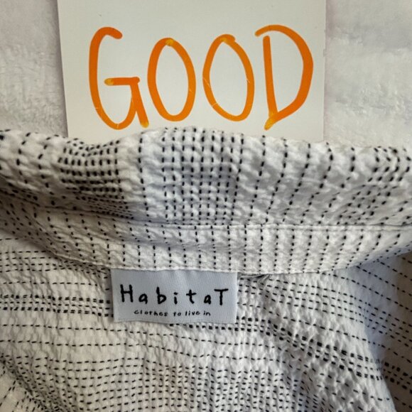 Habitat Womens White Black Striped Textured Button-Up Oversized Shirt Artsy Top - Picture 3 of 9